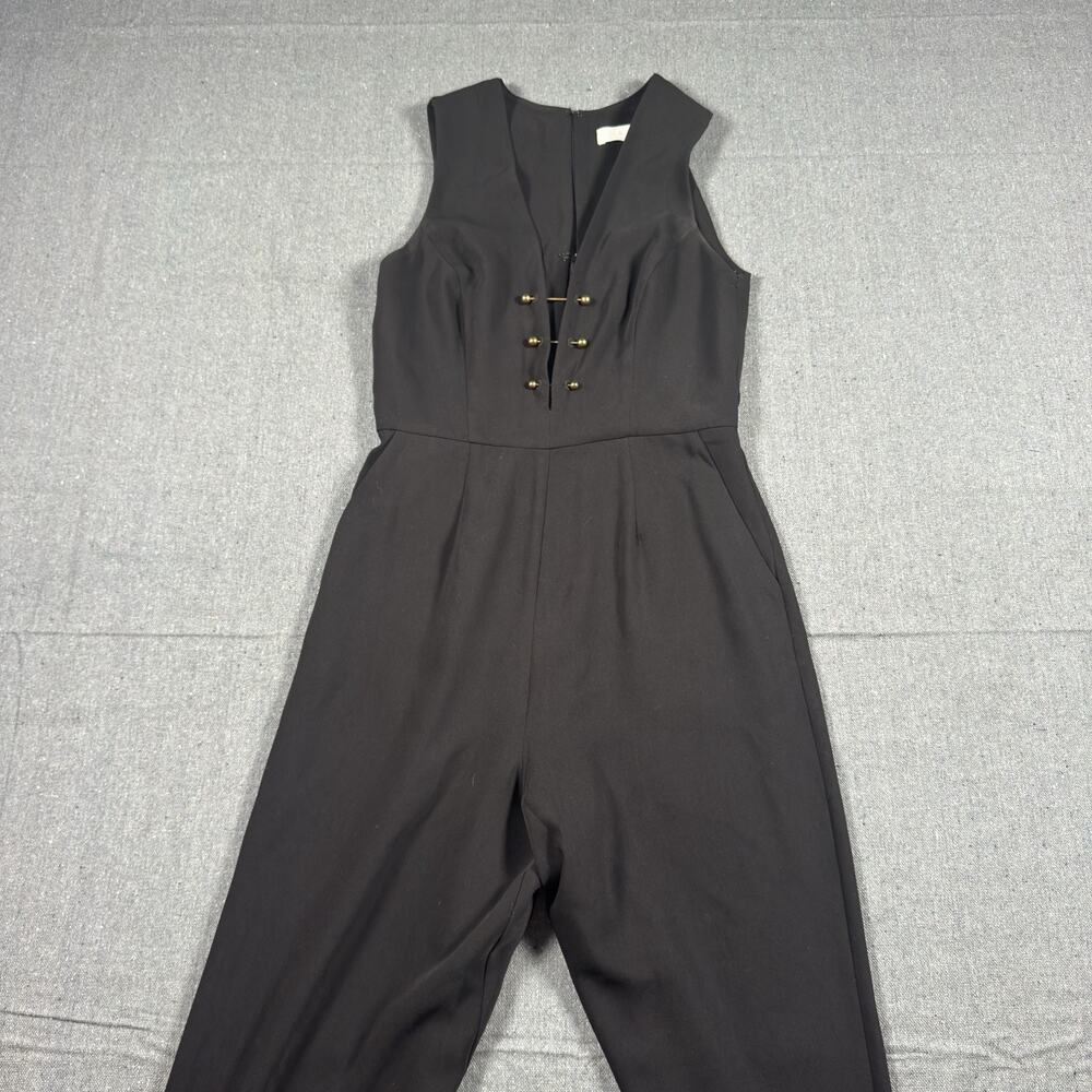 ASTR The Label Black Wide Leg Jumpsuit V Neck Gold Bar Detail XS